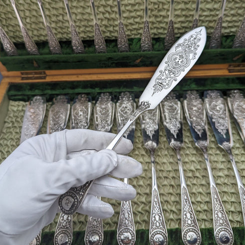 英國古董銀盤魚餐具 12 對套裝盒裝 Cooper Brothers